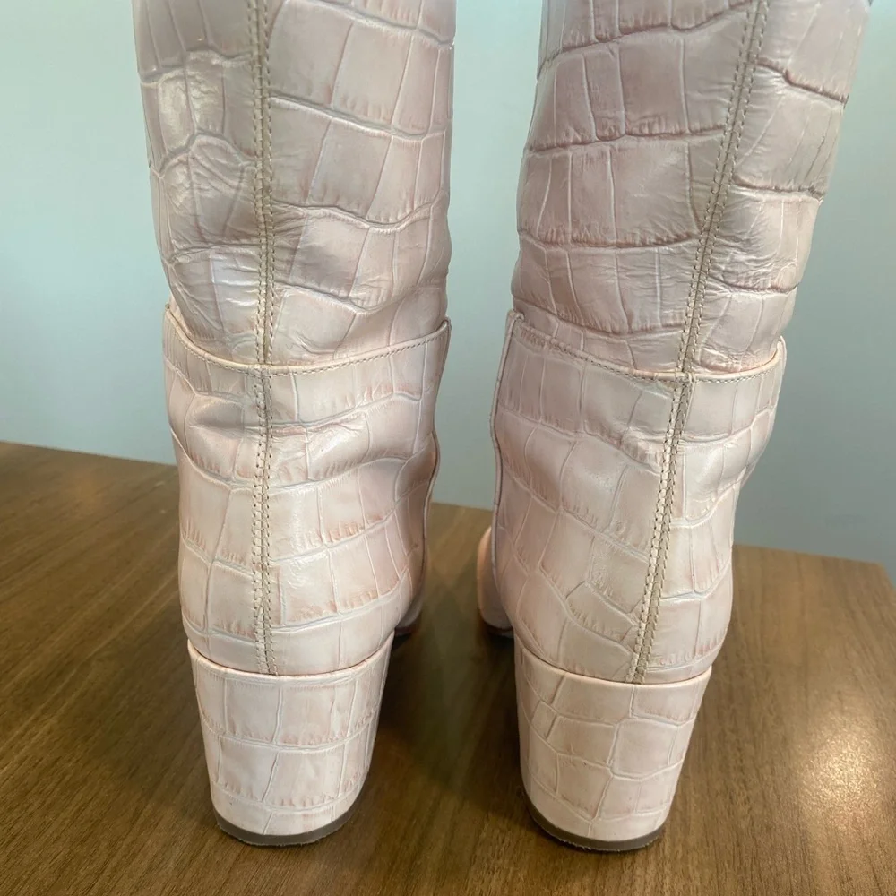 Sophia Webster Pink Croc-Embossed Knee-High Boots - Picture 10 of 10